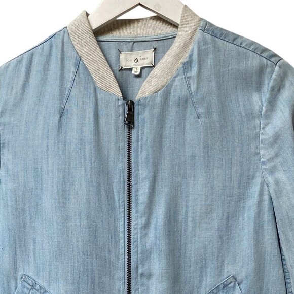 Lou & Grey Chambray BomberJacket Size Small Blue Denim Lyocell Zip Front - Picture 2 of 8